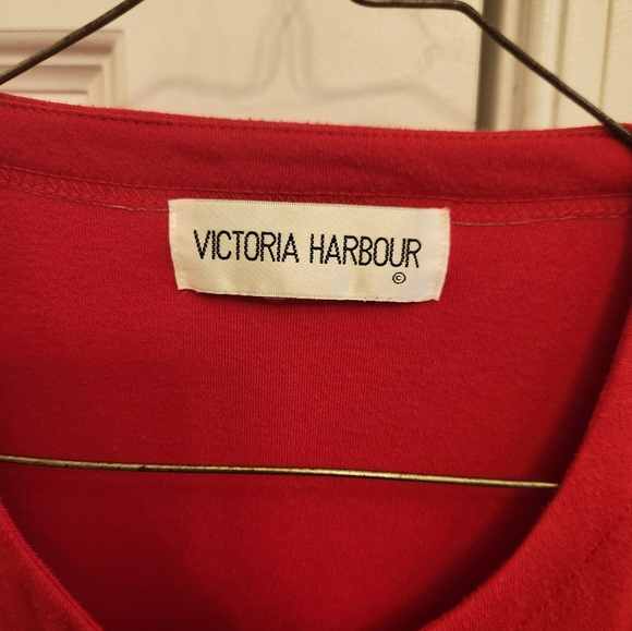 Victoria Harbour Vtg Red Short Sleeve Top Cruise Beach Size L Embellished #G214 - Picture 2 of 7